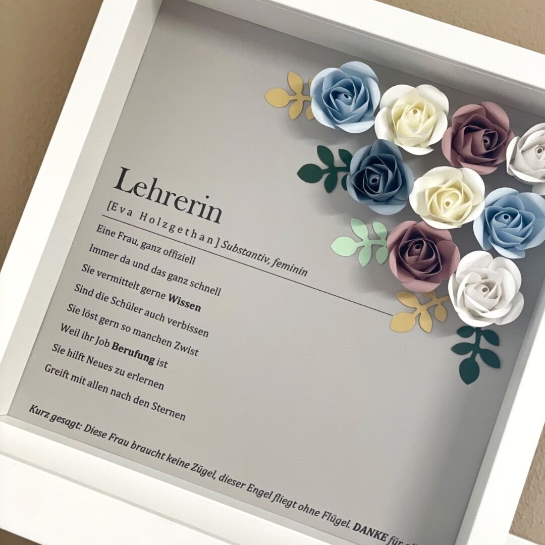Shadow Box Lehrerin Grau Blau Abschiedsgeschenk handgemacht österreich Shadow Box Lehrerin Grau Blau Abschiedsgeschenk handgemacht österreich