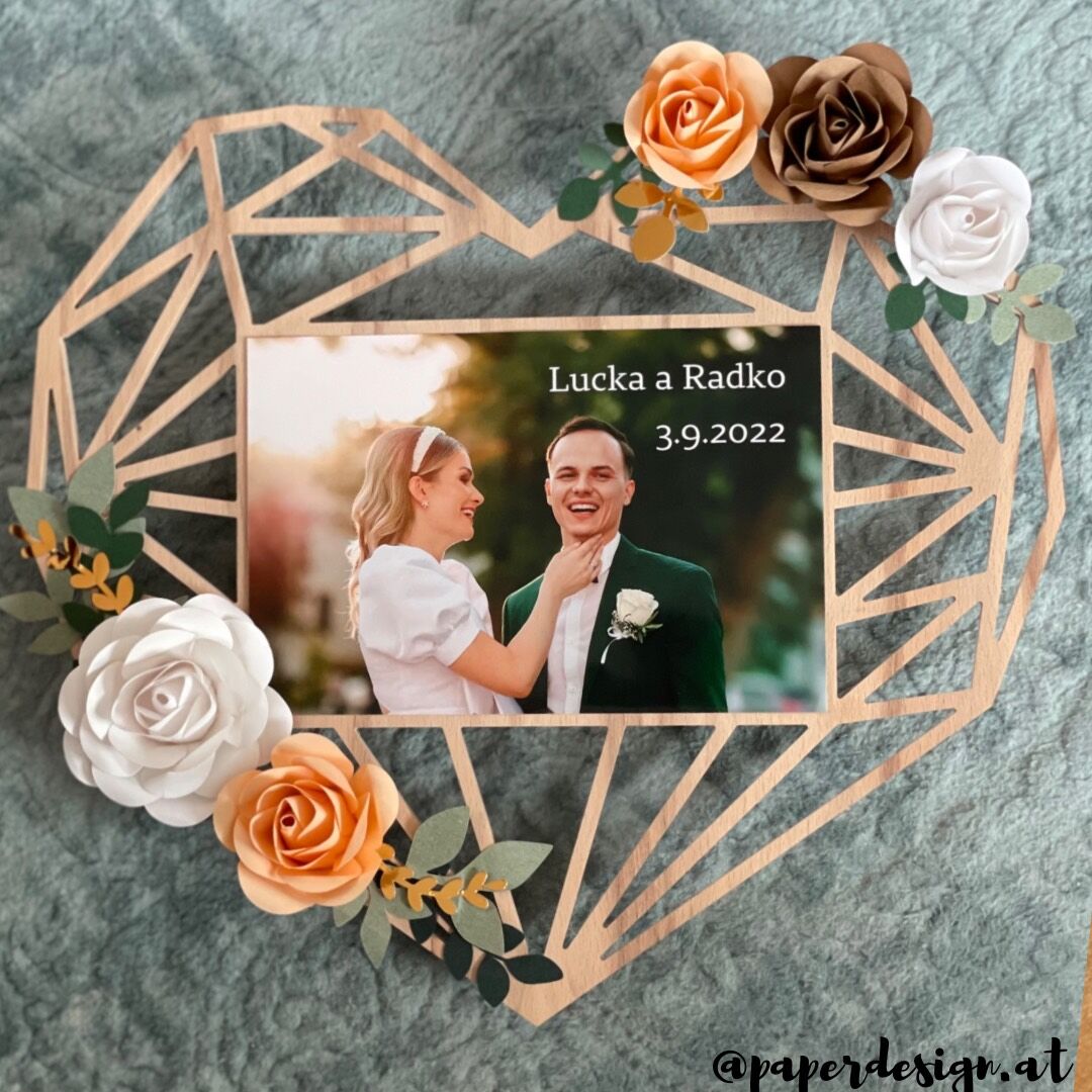 Hochzeitsgeschenk diamantherz geometrisch paperdesign wedding paperdesign papierblumen papierrosen fs