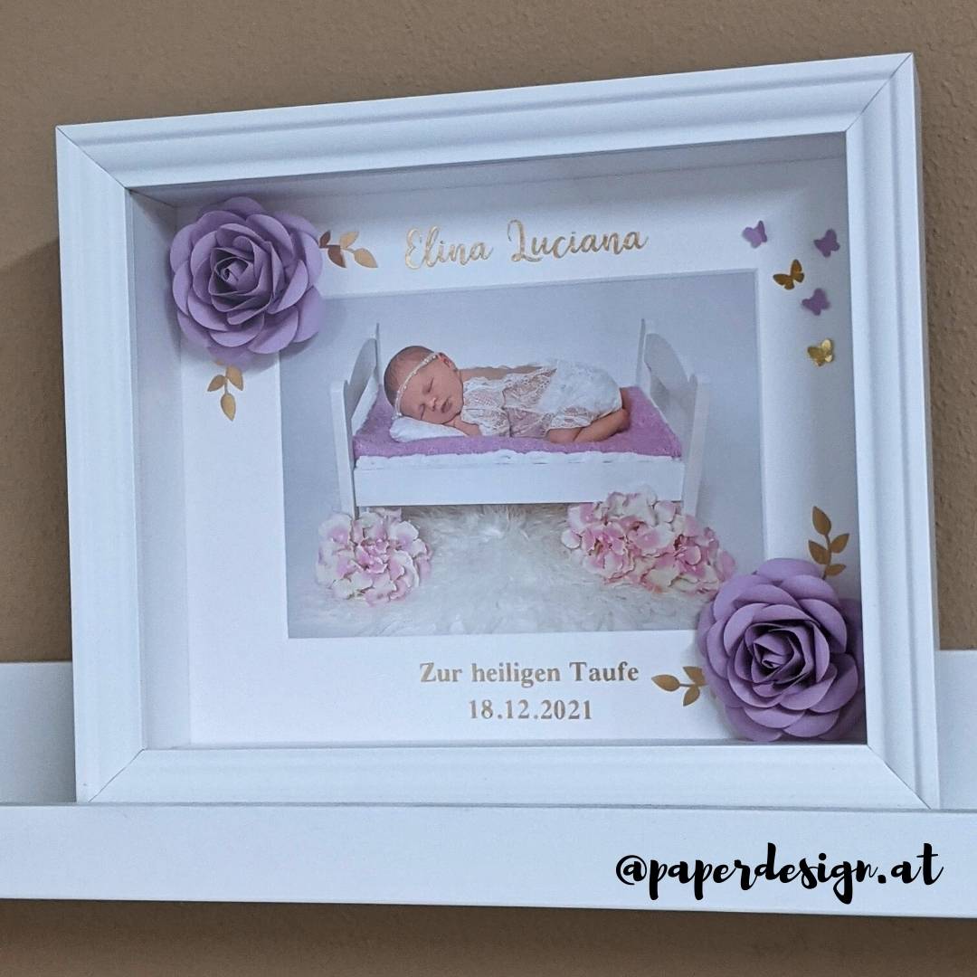 Elina Shadow Box Taufe Taufgeschenk Papierblumen Paper flowers handgemacht personalisiert Elina Shadow Box Taufe Taufgeschenk Papierblumen Paper flowers handgemacht personalisiert